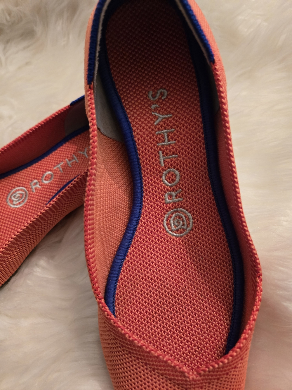 Rothy's Coral Knit Ballet Flat with Navy Trim